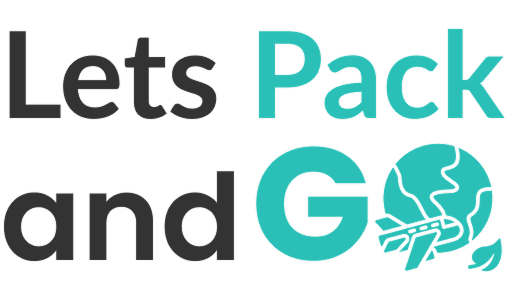 Lets Pack and Go logo with airplane and globe graphic, travel-themed design.